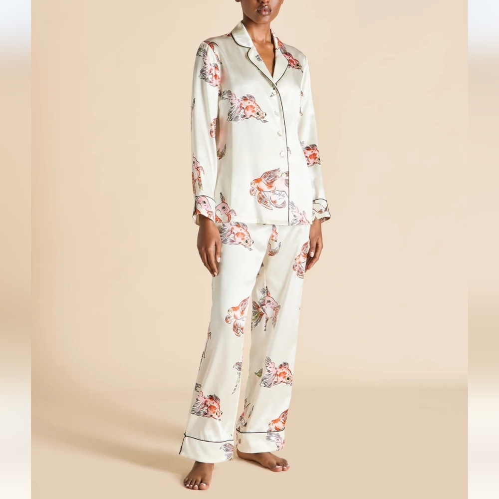 NWT Olivia Von Halle Archive Print Lila Cora Ivory Goldfish Pajamas